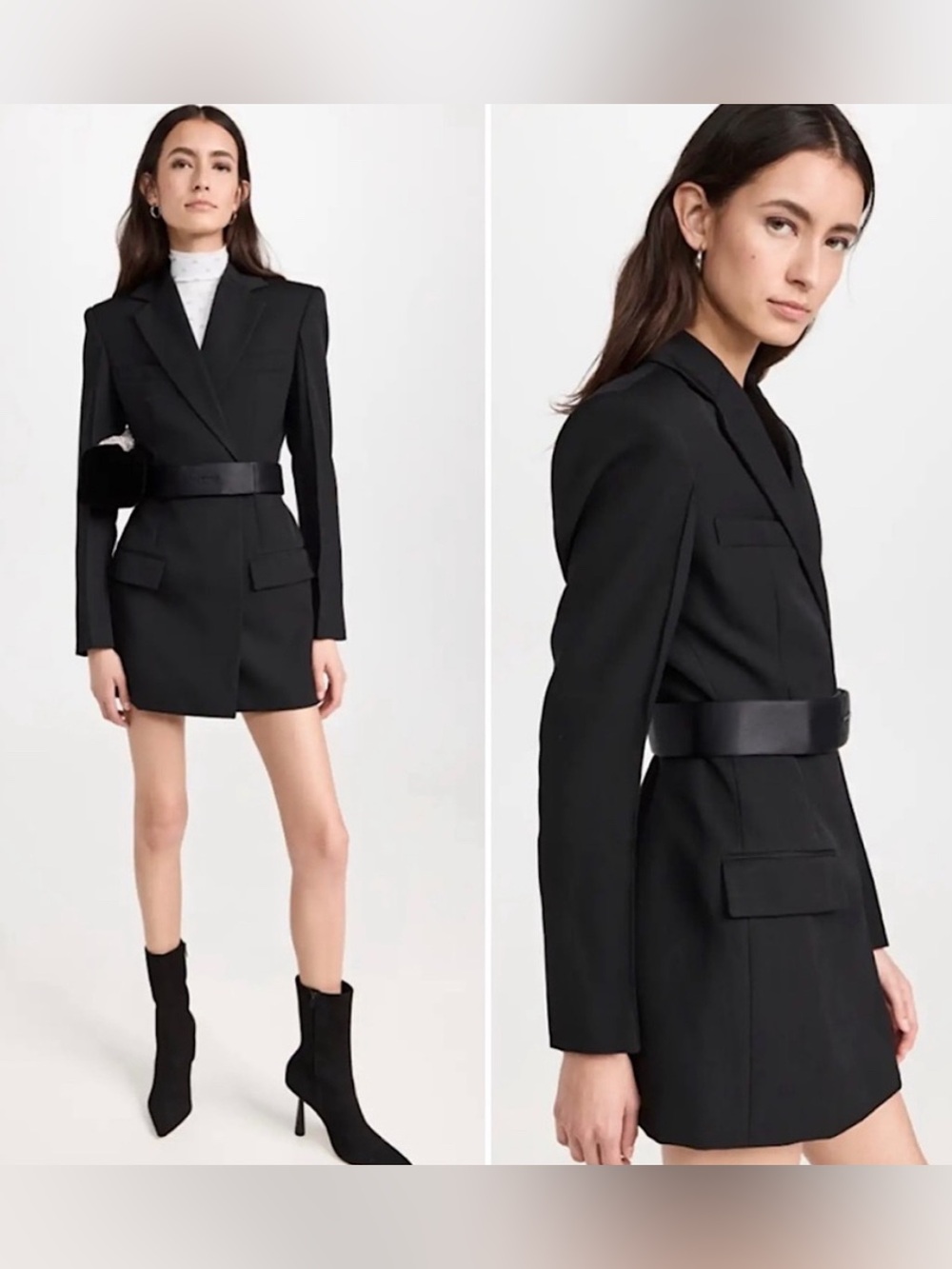 Alexander Wang Dry Wool Twill Tailored Blazer Jacket Dress w/ Logo Belt 6